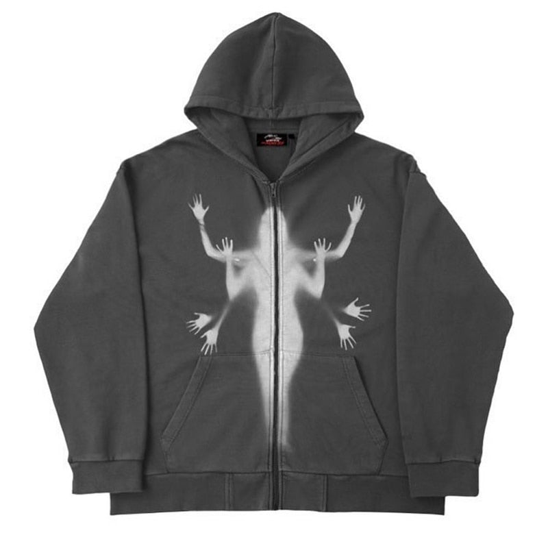 Angel Print Zip-up Hoodie